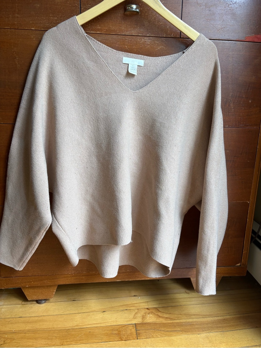 Women's V-Neck Knit Sweater in Light Taupe - Picture 2 of 5